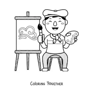 Coloring page of an artistic painter painting a picture