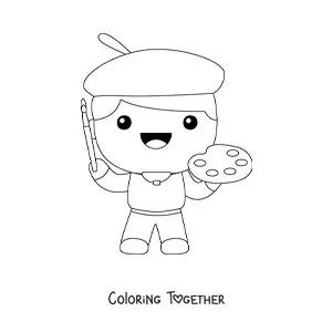 Coloring page of an easy cartoon painter