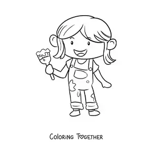 Coloring page of a girl painter with a paintbrush