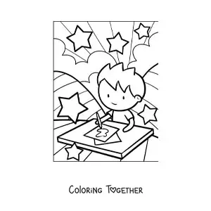 Coloring page of a boy painting in art class