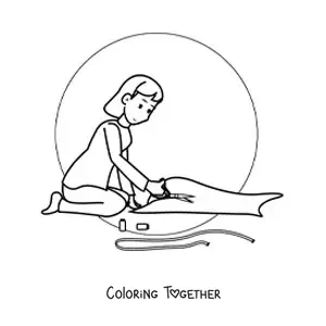 Coloring page of a woman dressmaker making a garment