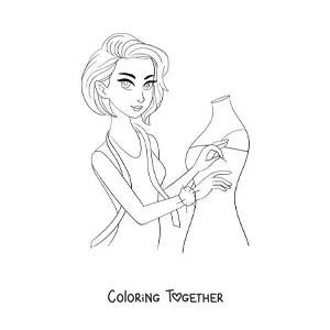 Coloring page of a woman who works as a dressmaker with a mannequin