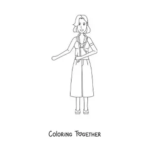 Coloring page of a fashion designer with a measuring tape