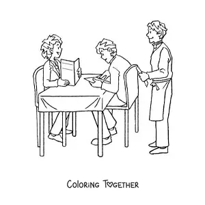 Coloring page of a waiter working at a restaurant