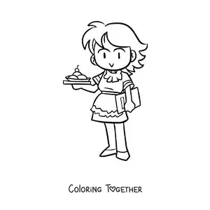 Coloring page of a waitress at a cafe