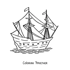 Coloring page of a boat at sea