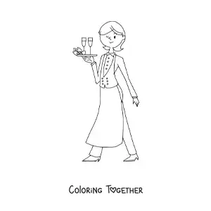 Coloring page of a woman working as a waitress