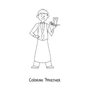 Coloring page of a man working as a waiter