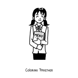 Coloring page of a waitress at a restaurant