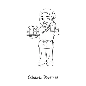 Coloring page of a cartoon bar waiter