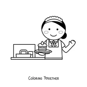 Coloring page of an easy restaurant waitress