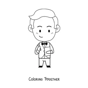 Coloring page of a kawaii cartoon butler