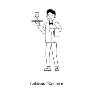 Coloring page of a man working as a waiter
