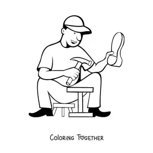 Coloring page of a cobbler at work