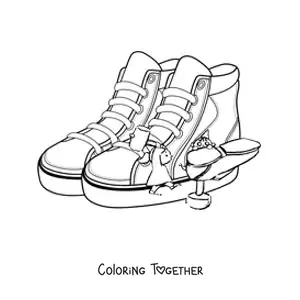 Coloring page of shoemaker elves with a pair of shoes