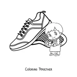 Coloring page of a kawaii shoemaker with a pair of shoes