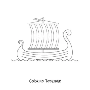 Coloring page of a Viking ship at sea