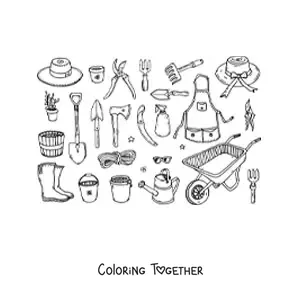 Coloring page of a gardener's tools