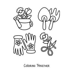 Coloring page of gardening tools