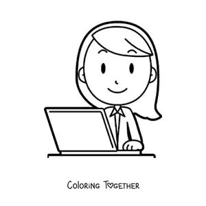 Coloring page of an easy secretary in front of the computer