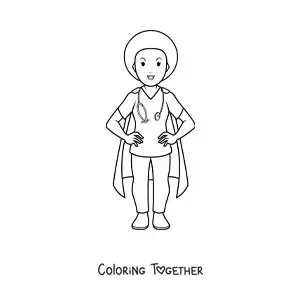 Coloring page of a kawaii cartoon nurse