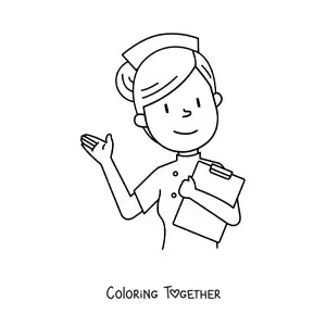 Coloring page of an easy cartoon nurse