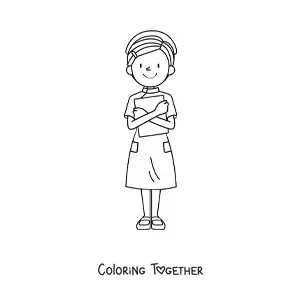 Coloring page of a cartoon nurse