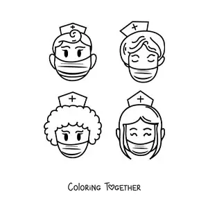 Coloring page of cartoon nurses