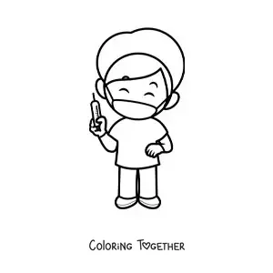 Coloring page of a cartoon male nurse with a syringe