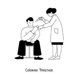 Coloring page of a nurse giving a patient an injection