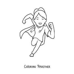Coloring page of a superhero nurse