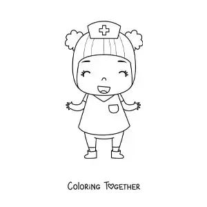Coloring page of a cartoon nurse girl