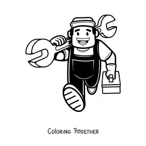 Coloring page of an easy cartoon plumber with his tools