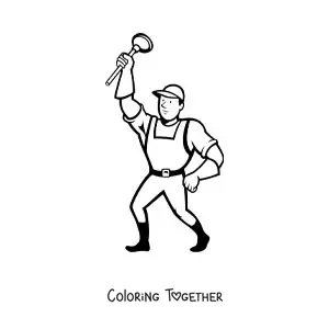 Coloring page of a man working as a plumber