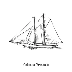 Coloring page of a sailboat at sea