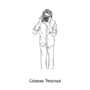 Coloring page of a realistic male photographer