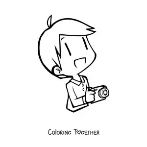 Coloring page of a kawaii male photographer