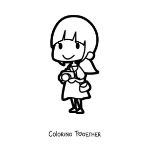 Coloring page of a kawaii photographer girl