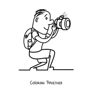 Coloring page of a cartoon of a photographer