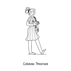 Coloring page of a cartoon photographer