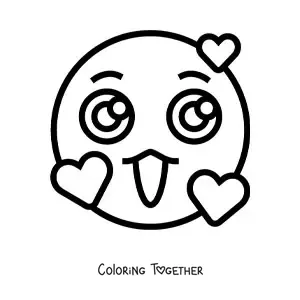 Coloring page of a kawaii emoji in love