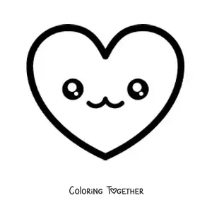 Coloring page of a kawaii heart emoji in love
