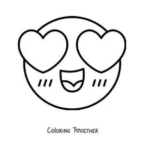 Coloring page of an emoji in love with heart eyes