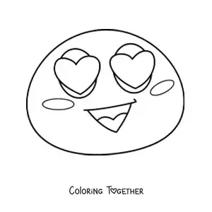 Coloring page of an emoji with heart eyes