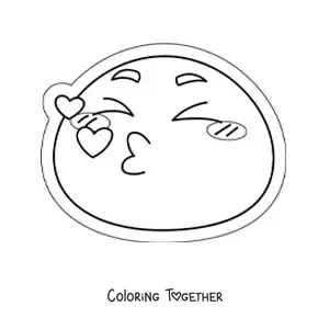 Coloring page of a kissing emoji with hearts