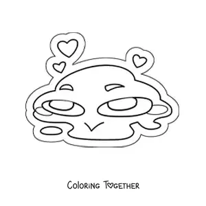 Coloring page of a melting in love emoji