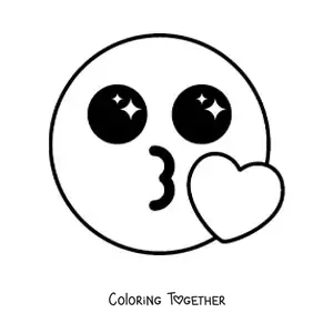 Coloring page of a kawaii kissing emoji