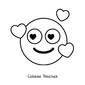 Coloring page of a smiling face with hearts