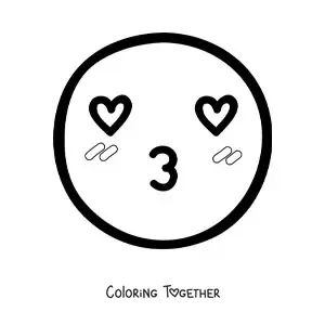 Coloring page of a big kawaii emoji in love