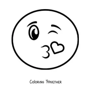 Coloring page of a flirty emoji blowing a kiss